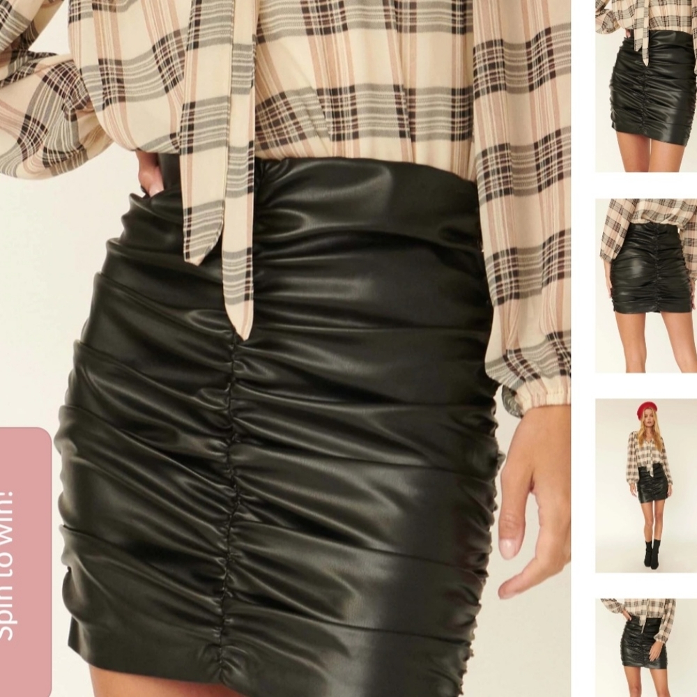 City Chic Ruched pleather mini skirt, size XS 14, plus size new with tags